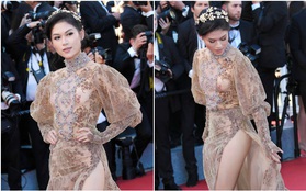 Ngọc Thanh Tâm gợi cảm, suýt hớ hênh vì vén váy quá đà tại thảm đỏ LHP Cannes