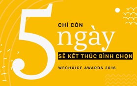 Chỉ còn 5 ngày nữa thôi sẽ kết thúc bình chọn WeChoice Awards 2016, giới trẻ Việt họ chọn gì?