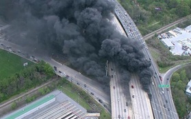 Video: Cháy lớn khiến đường cao tốc ở Mỹ bị sập