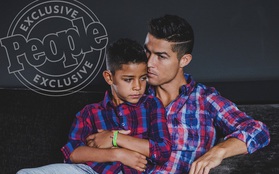 Con trai Ronaldo tạo dáng chuyên nghiệp trong lần đầu làm người mẫu