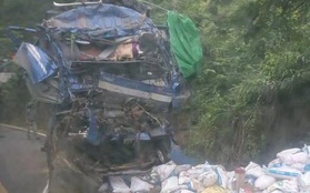 Xe tải chở thức ăn gia súc lao vào vách núi, 2 người tử vong