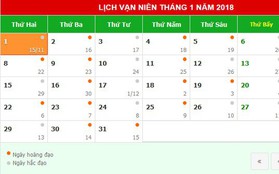 Tết Dương lịch 2018 người lao động được nghỉ mấy ngày?