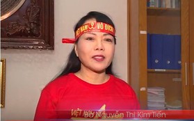 Bộ trưởng Y Tế Nguyễn Thị Kim Tiến mặc áo đỏ, đeo băng rôn quay video chúc U23 Việt Nam chiến thắng