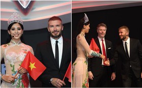 Khoảnh khắc cực hot: Hoa hậu Tiểu Vy mặc Áo dài, rạng rỡ bắt tay David Beckham