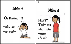 Bộ tranh khác biệt giữa sinh viên năm nhất và năm cuối: Từ "cừu non" ngây thơ hoá thành "cáo già" không sợ trời đất