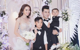 Clip: Ưng Hoàng Phúc và Kim Cương diện đồ cô dâu, chú rể, rạng rỡ xuất hiện đón khách đến đám cưới