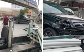 Quảng Ninh: Xe ba gác chở  tôn húc vỡ đầu xe sang Lexus