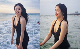 Bị fan Việt khủng bố, Hyoyoung tiếp tục vui vẻ khoe vòng một khủng đầy sexy trên biển Đà Nẵng