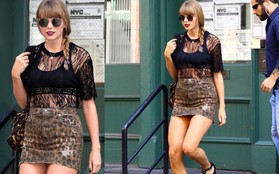 Diện váy siêu ngắn, Taylor Swift làm fan nơm nớp lo cô bị "lộ hàng" khi bước xuống bậc thang