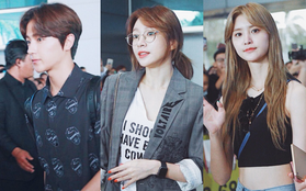 Hani đeo kính cận vẫn đẹp rạng rỡ, Junghwa khoe eo siêu chuẩn bên EXID và The Boyz tại sân bay Tân Sơn Nhất