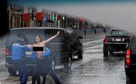 Người phụ nữ bán khỏa thân lao ra chặn xe Tổng thống Trump giữa Paris