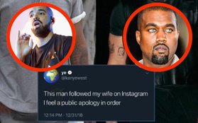 Kanye West chửi Drake như tát nước chỉ vì follow Instagram của Kim, Kim thấy phiền quá block luôn Drake cho chồng đỡ lắm mồm