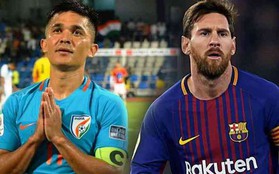 Hai lần chọc thủng lưới Thái Lan, đội trưởng Ấn Độ vượt mặt Messi, chỉ còn kém mỗi Ronaldo về thành tích ghi bàn cho đội tuyển