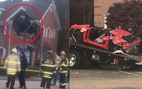 Chiếc Porsche mất lái đâm thẳng lên tầng 2 của một ngôi nhà, khiến 2 người trẻ tuổi trong xe tử vong