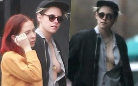 Mặc áo phanh ngực như đàn ông, Kristen Stewart suýt hớ hênh vòng 1 bên bạn gái