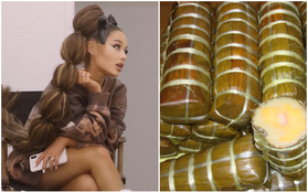 Ariana Grande tung tăng dạo phố với bộ tóc được tạo hình lấy cảm hứng từ đòn bánh tét