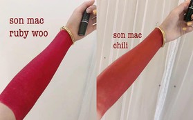 Tuyệt đỉnh swatch son là tô kín đặc nửa cánh tay, thị lực 1/10 cũng nhìn được đây là màu gì!