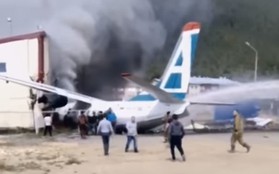 Máy bay Nga trượt đường băng bốc cháy ngùn ngụt