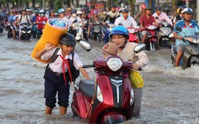 Đưa con đi học từ 5 rưỡi sáng, người Cần Thơ ngao ngán bơi trong biển nước