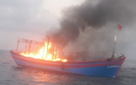 Tàu cá bốc cháy trên biển Quảng Trị, 7 ngư dân được cứu sống ​
