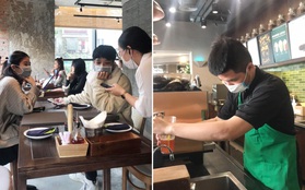Ở nhiều hàng quán như Pizza 4Ps hay Starbucks, nhân viên đã đeo khẩu trang trong khi phục vụ để phòng tránh lây nhiễm virus corona