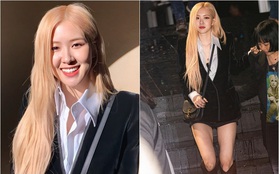 Rosé bê nguyên style quen thuộc đi show Saint Laurent: Đơn giản nhưng vẫn tỏa mị lực ngút ngàn, ai cũng “wow” với đôi chân trắng thon nõn nà