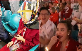 Có 2 Hoàng Thùy Linh tại Super Bowl: Lúc xem đấu bóng thì như bà già, nhạc lên một cái là vội thoa son "quẩy" cùng Shakira và J.Lo ngay lập tức!