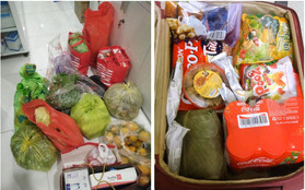 Sinh viên xa nhà thi nhau khoe cảnh đồ ăn được bố mẹ tiếp tế nhiều đến nỗi chất đống khi lên thành phố sau Tết