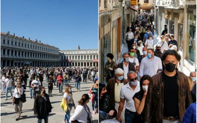 Người dân Ý rủ nhau đổ ra đường khi hay tin hết cách ly xã hội, nhiều địa điểm trở nên chật kín người đeo khẩu trang đi dạo mát