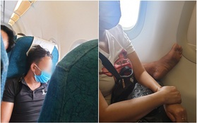 Ngán ngẩm hình ảnh người đàn ông ngồi tư thế kém duyên trên máy bay, gác nguyên bàn chân lên ghế trước mặc người khác khó chịu
