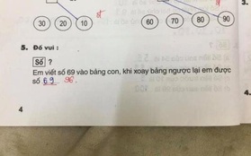 Bài Toán: "Viết số 69 ra bảng, xoay ngược lại được số bao nhiêu?", học sinh nói 69, cô giáo bảo 96