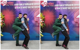 Về dự lễ 40 năm thành lập trường, Xuân Bắc và Tự Long pose dáng tạo điểm nhấn cực hài