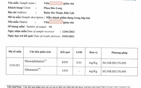 Kết quả kiểm định cho thấy thuốc giảm cân bán tràn lan trên TikTok chứa 2 chất bị cấm tuyệt đối trong thực phẩm