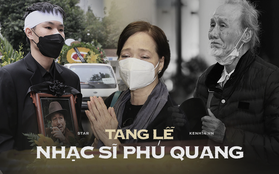 Tang lễ nhạc sĩ Phú Quang: Dàn sao Vbiz nghẹn ngào đến viếng, con trai ôm chặt di ảnh bố đưa về nơi an nghỉ