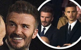 David Beckham "áp đảo" cậu hai Romeo về nhan sắc khi tới xem MU thi đấu, fan hết hồn với vết thương như "rắn cắn" trên mũi