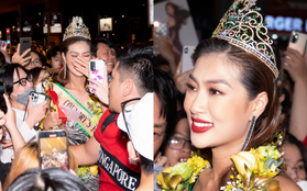 Hoa hậu Thiên Ân trở về nước sau Miss Grand International, bật khóc trong vòng tay người hâm mộ