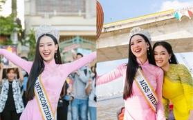 Bảo Ngọc khoe nhan sắc rạng rỡ, di chuyển bằng ghe về quê sau 1 tháng đăng quang Miss Intercontinental