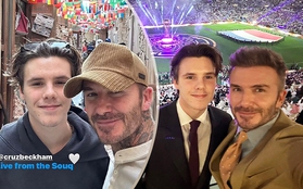 David Beckham lộ diện giữa tranh cãi đại sứ World Cup 2022, cùng quý tử điển trai gây bão ở khán đài Chung kết