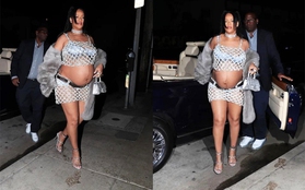 Bà bầu tỷ phú Rihanna mặc váy lưới khoe bụng bầu cuối thai kỳ
