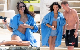 Bella Hadid đẹp hút mắt với bikini xanh da trời, liên tục tình tứ khóa môi bạn trai