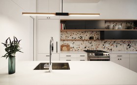 Trang trí nhà bếp bằng giấy dán tường dễ dàng, đơn giản và tiết kiệm hơn hẳn so với dùng gạch ốp