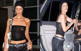 Bella Hadid mặc áo xuyên thấu lộ ngực trần, nhan sắc "tuột dốc" gây sốc