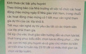 Phòng GD&ĐT TP Vinh nói gì về việc thu 700.000 đồng/học sinh phục vụ Ngày nhà giáo Việt Nam