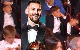 3 quý tử nhà Messi biểu cảm chuẩn “anti-fan” khi bố nhận Quả bóng vàng 2023
