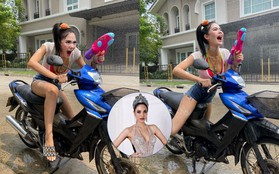 Nhận không ra Hoa hậu Hoàn vũ Thái Lan khi lên đồ đi "quẩy" Songkran bằng xe máy