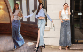 7 cách phối chân váy denim dáng dài của các người đẹp Việt