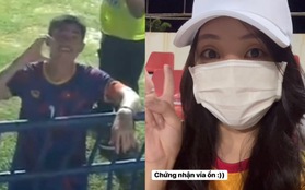 Quan Văn Chuẩn "thả tim" cho bạn gái trên khán đài sau khi giành giải thủ môn xuất sắc nhất U23 Đông Nam Á