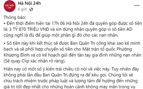 Đại diện fanpage Hà Nội 24h nói về số tiền quyên góp 4 tỷ đồng cho nạn nhân vụ cháy, giải thích vì sao dùng địa chỉ ''ảo''