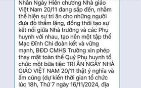 Phụ huynh vận động tổ chức gặp mặt tri ân ngày 20-11, trường ra thông báo khẩn