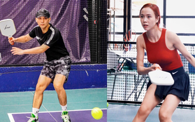 Biểu cảm "khó đỡ" của Cường Seven khi cùng chị đẹp Ngọc Anh chơi pickleball